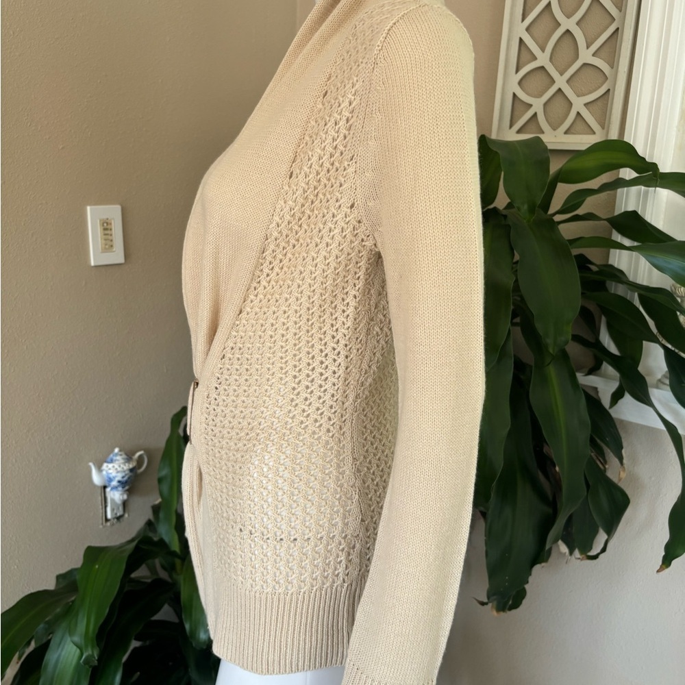 Elegant Cream Women's Sweater with Belted Waist - Picture 3 of 7